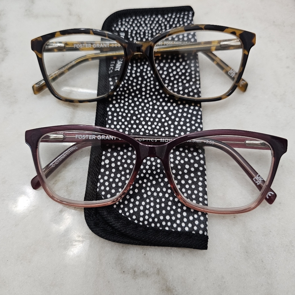 Foster Grant Fashion Womens Unisex Reading Glasses with Case 3.00 2 pack